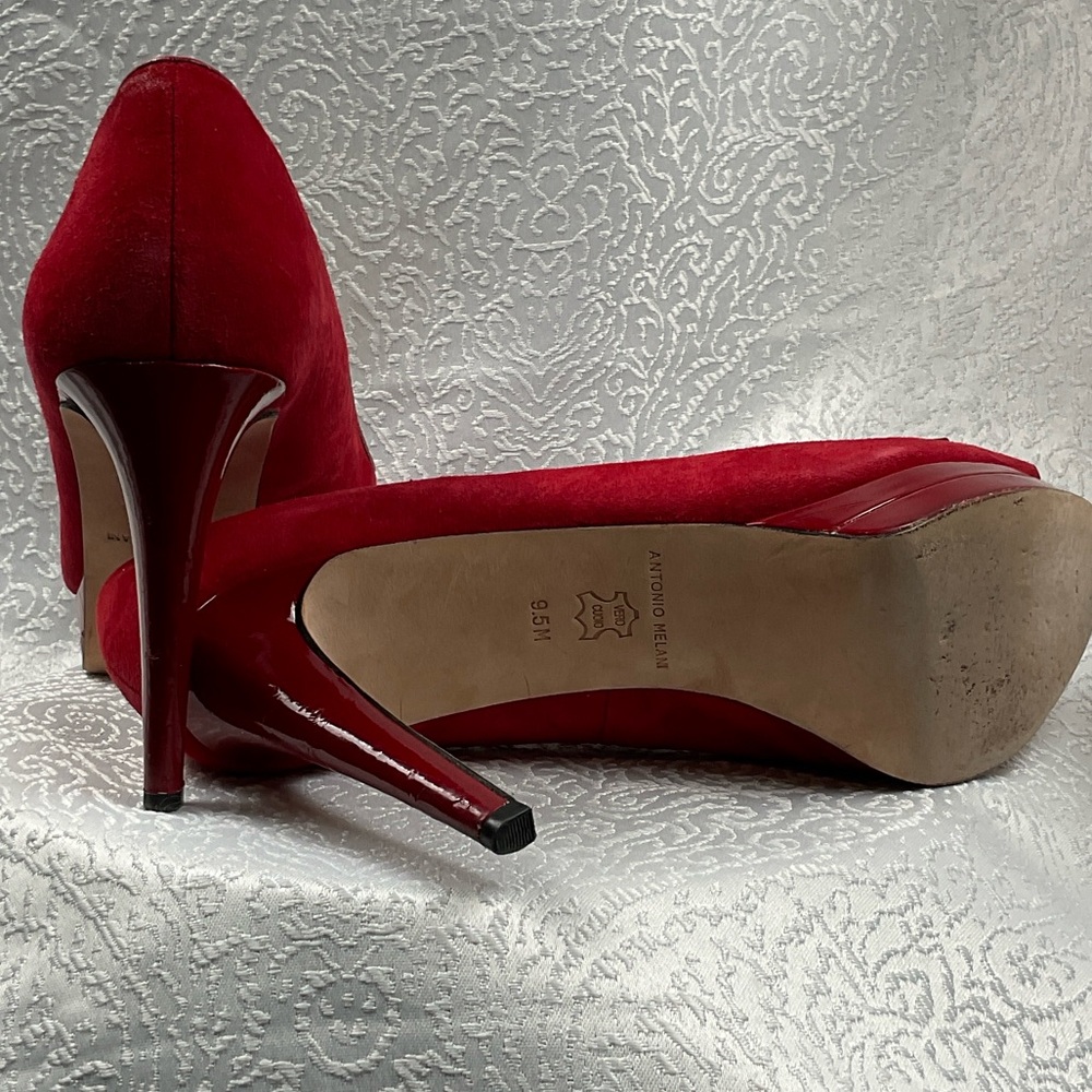 ANTONIO MELAN Women’s9.5 Burgundy Peep Toe Stiletto Heels - Picture 6 of 7